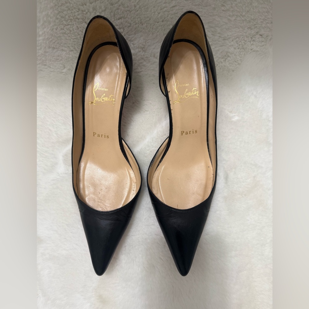 Christian Louboutin Black Pointed-Toe Iriza leather Pumps